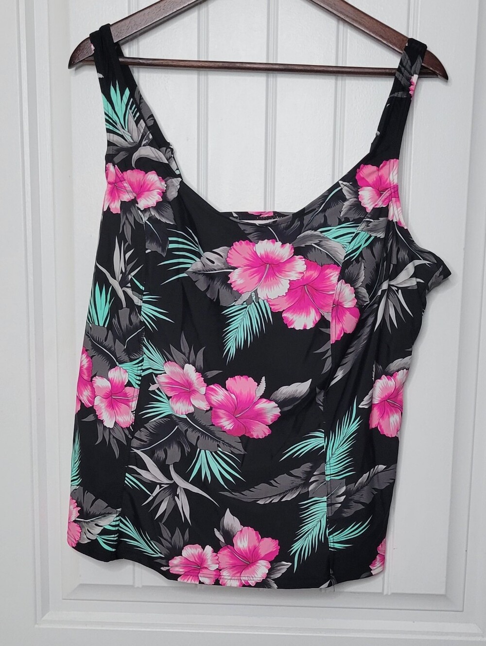St. John's Bay Black Floral Tankini Top with Pink & Teal Print